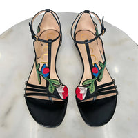 GUCCI - Ophelia Floral Embroidered Sandals Sz 39