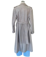 DUCIE - Herringbone Wool Blend Belted Grey Coat Sz L