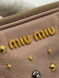 MIU MIU - Pink Leather Studded Double Zip pouch