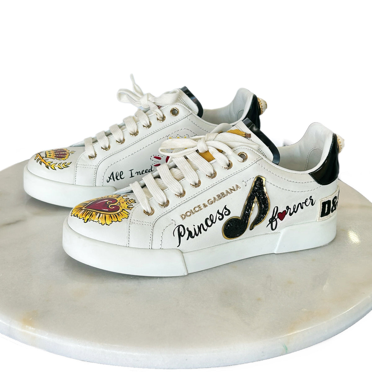 DOLCE & GABBANA - Portofino Embellished Leather Sneakers Sz 38