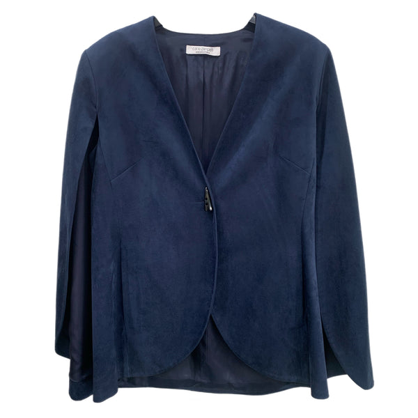 CARLA ZAMPATTI - Chelsea Suedette Cape Jacket - Navy Sz 14