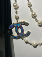 CHANEL - Iridescent Enamel & Pearl CC Long Necklace
