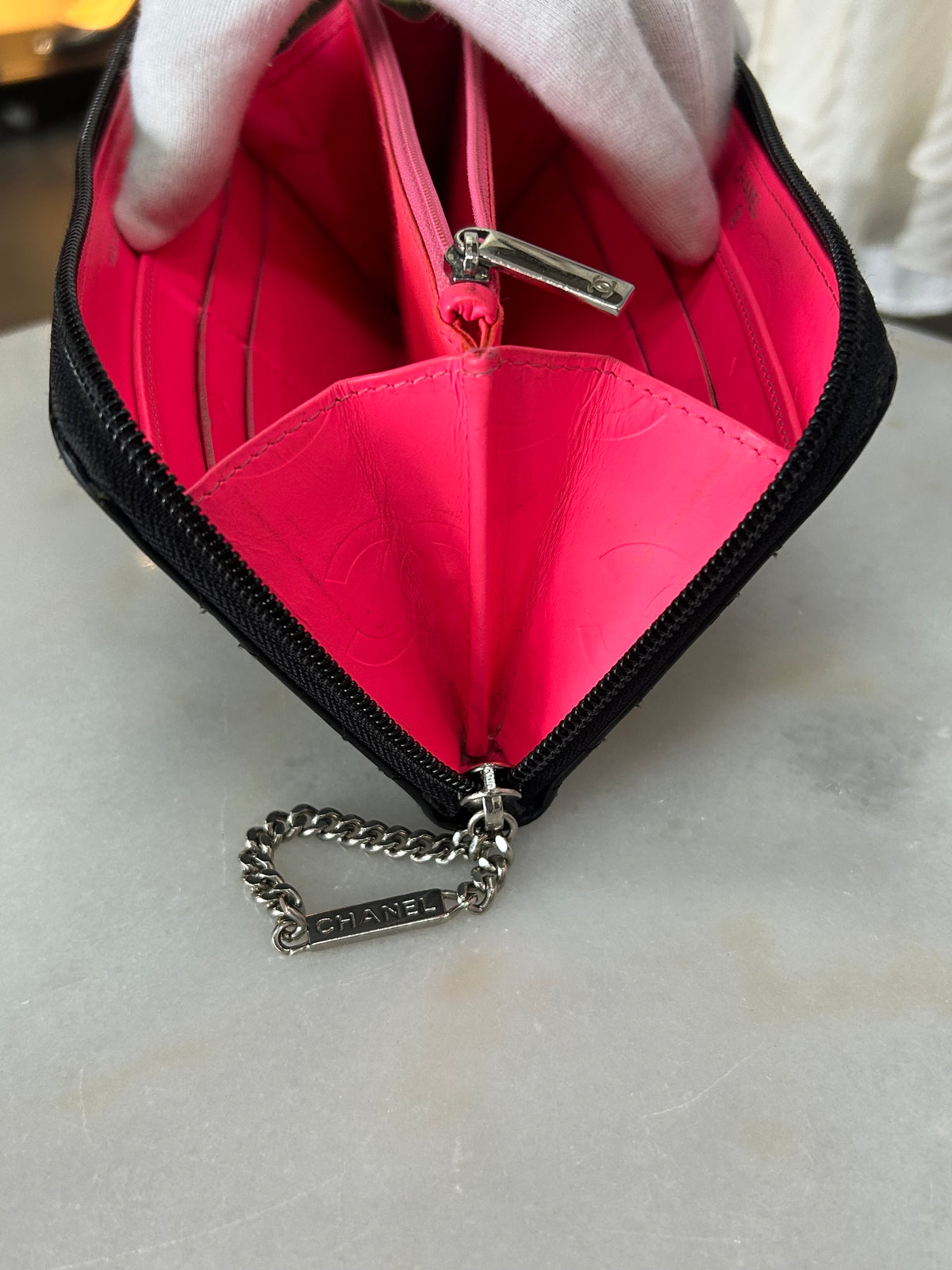 CHANEL - Black Quilted Cambon Zip-Around Wallet