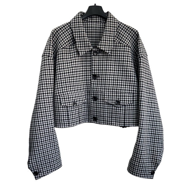 TIBI - Gingham-Check Drill Cropped Jacket Sz L
