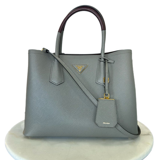 PRADA - Saffiano Double Bag / Grey & Burgundy