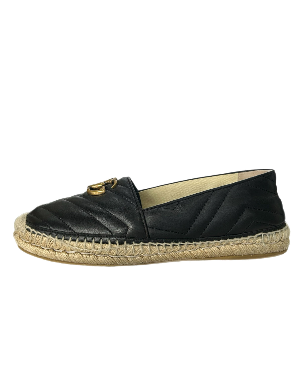 GUCCI - GG Marmont Black Leather Espadrilles Sz 39