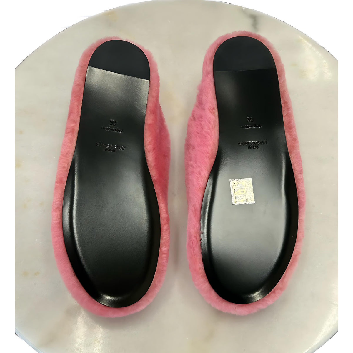 GIVENCHY - 4G Pink Shearling Slip On Slides Sz 39