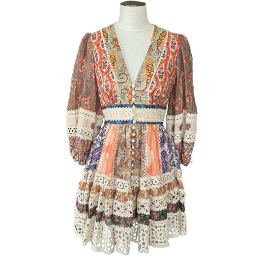 ZIMMERMANN - Devi Spliced Linen Mini Dress Sz 1