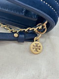 TORY BURCH - Fleming Blue Velvet Crossbody Bag