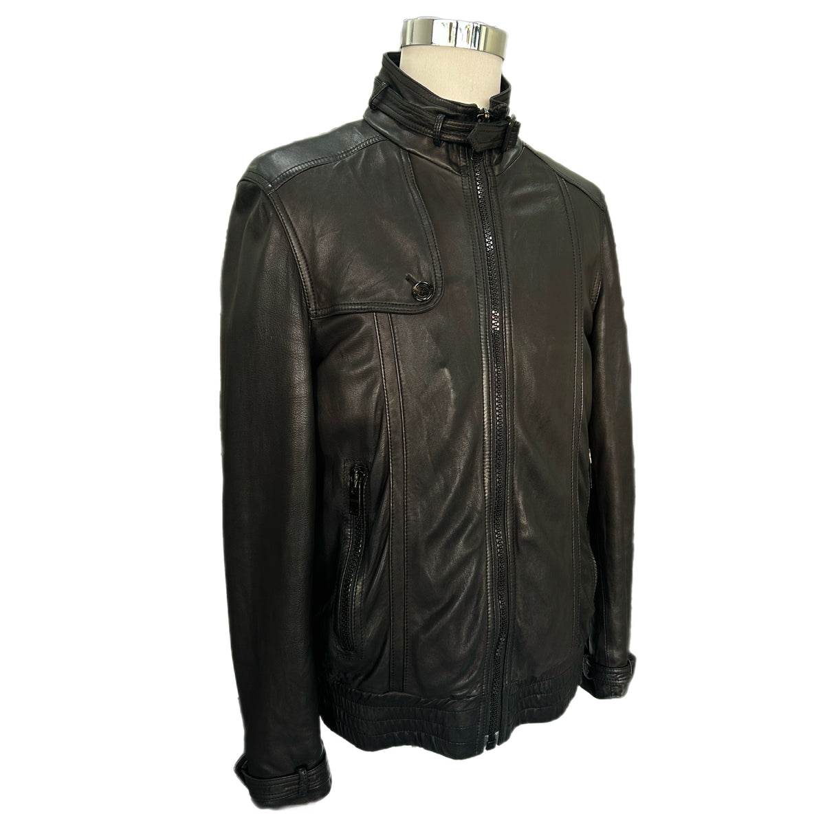 BURBERRY - Black Lamb Leather Jacket Sz 50