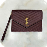 SAINT LAURENT - Cassandre Matelassé Burgundy Envelope Clutch Bag