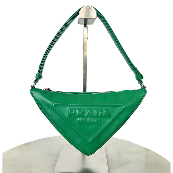 PRADA - Green Leather Triangle Shoulder Bag