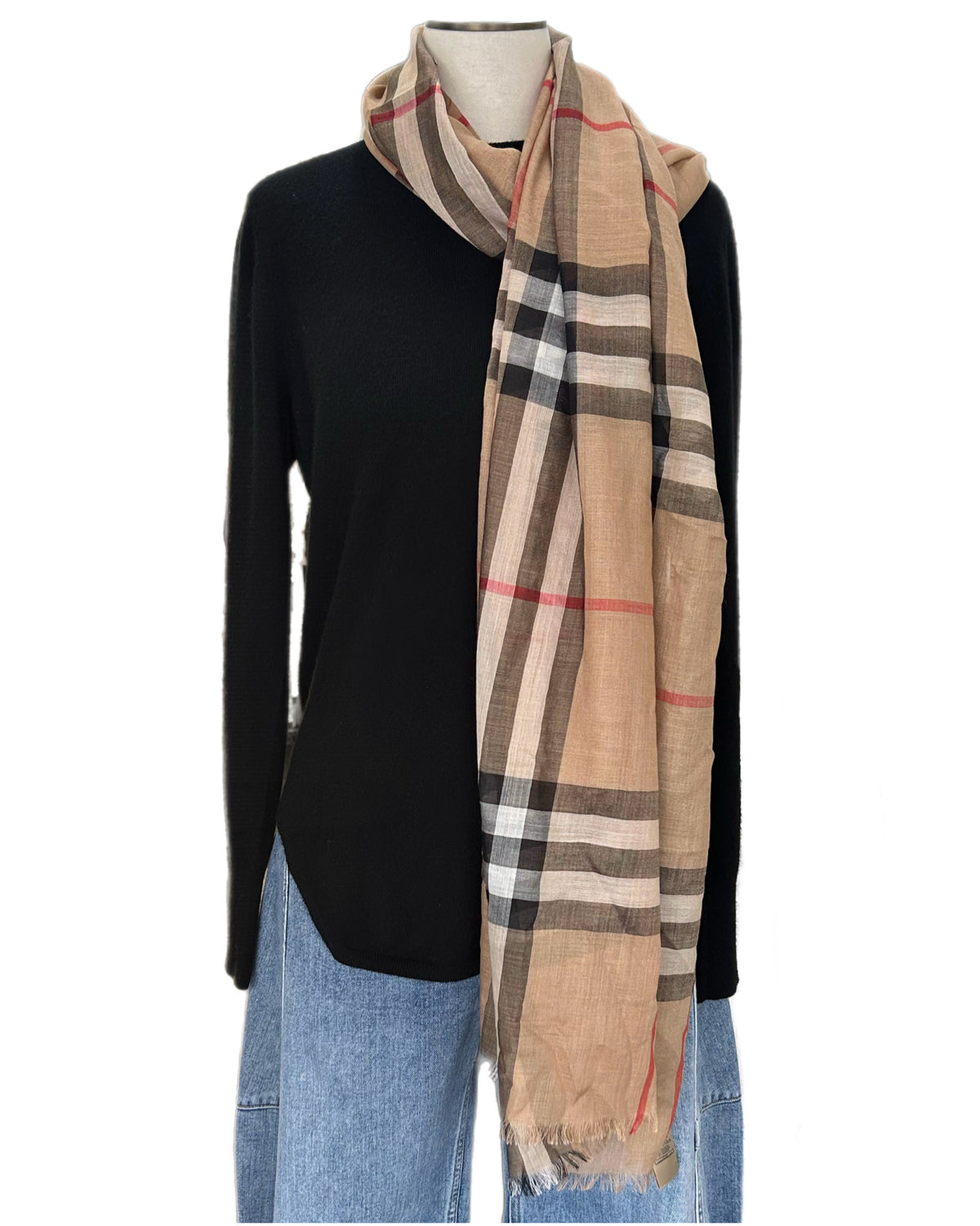 BURBERRY - Check Wool & Silk Gauze Scarf