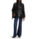 Each X Other - Fringe Detail Black Leather Jacket Sz M