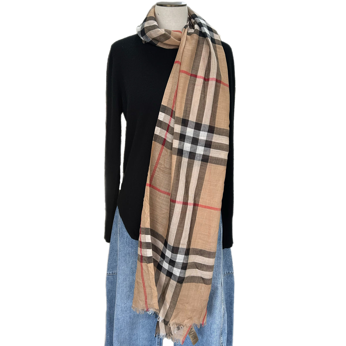 BURBERRY - Check Wool & Silk Gauze Scarf