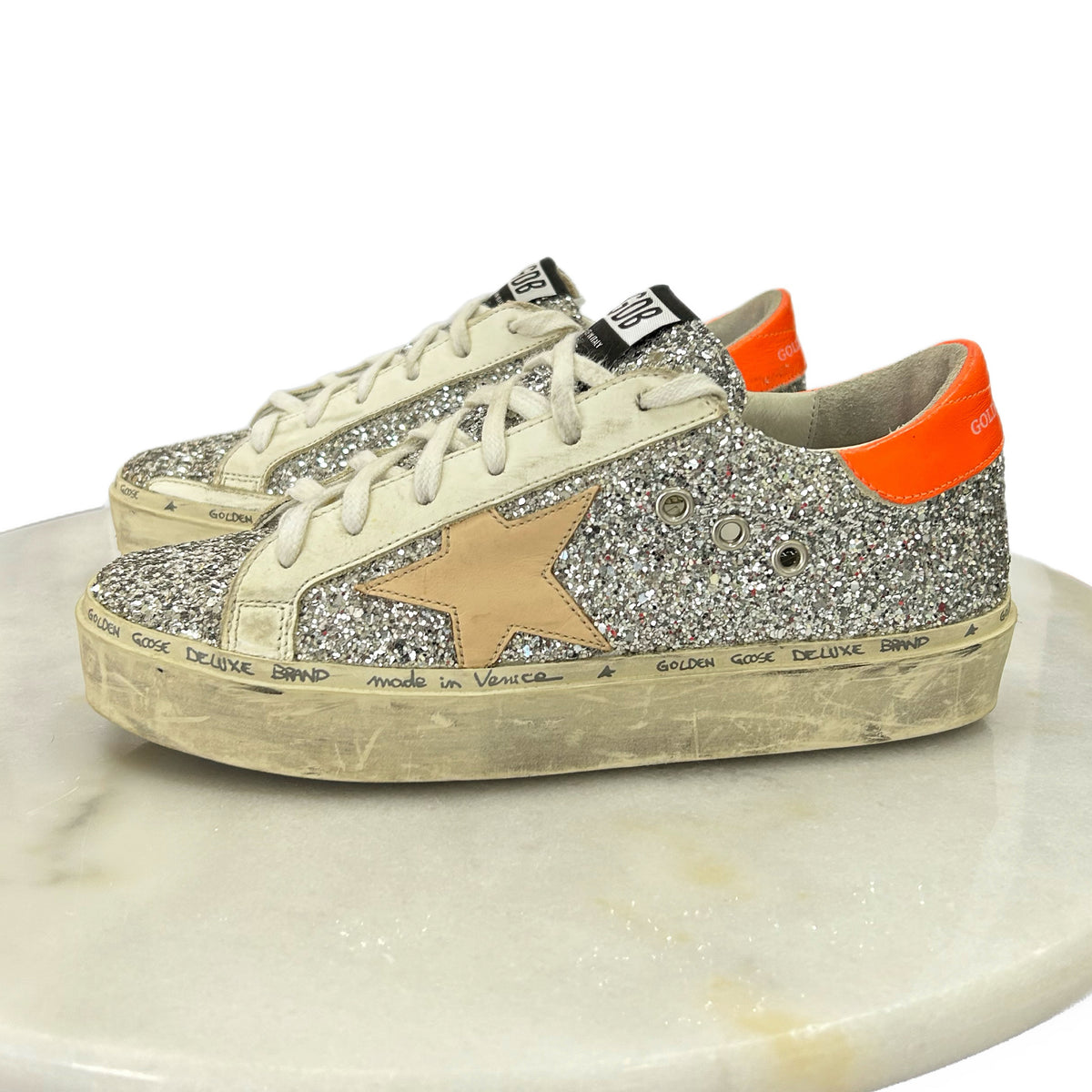 GOLDEN GOOSE - Hi Star Silver Glitter Sneakers Sz 36
