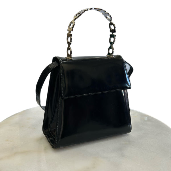 SALVATORE FERRAGAMO - Gancini Top Handle Black Leather Bag