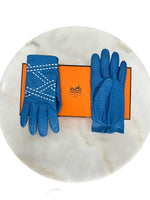 HERMÈS - Blue Leather Gloves Sz 7.5