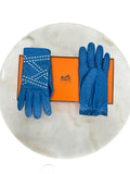 HERMÈS - Blue Leather Gloves Sz 7.5