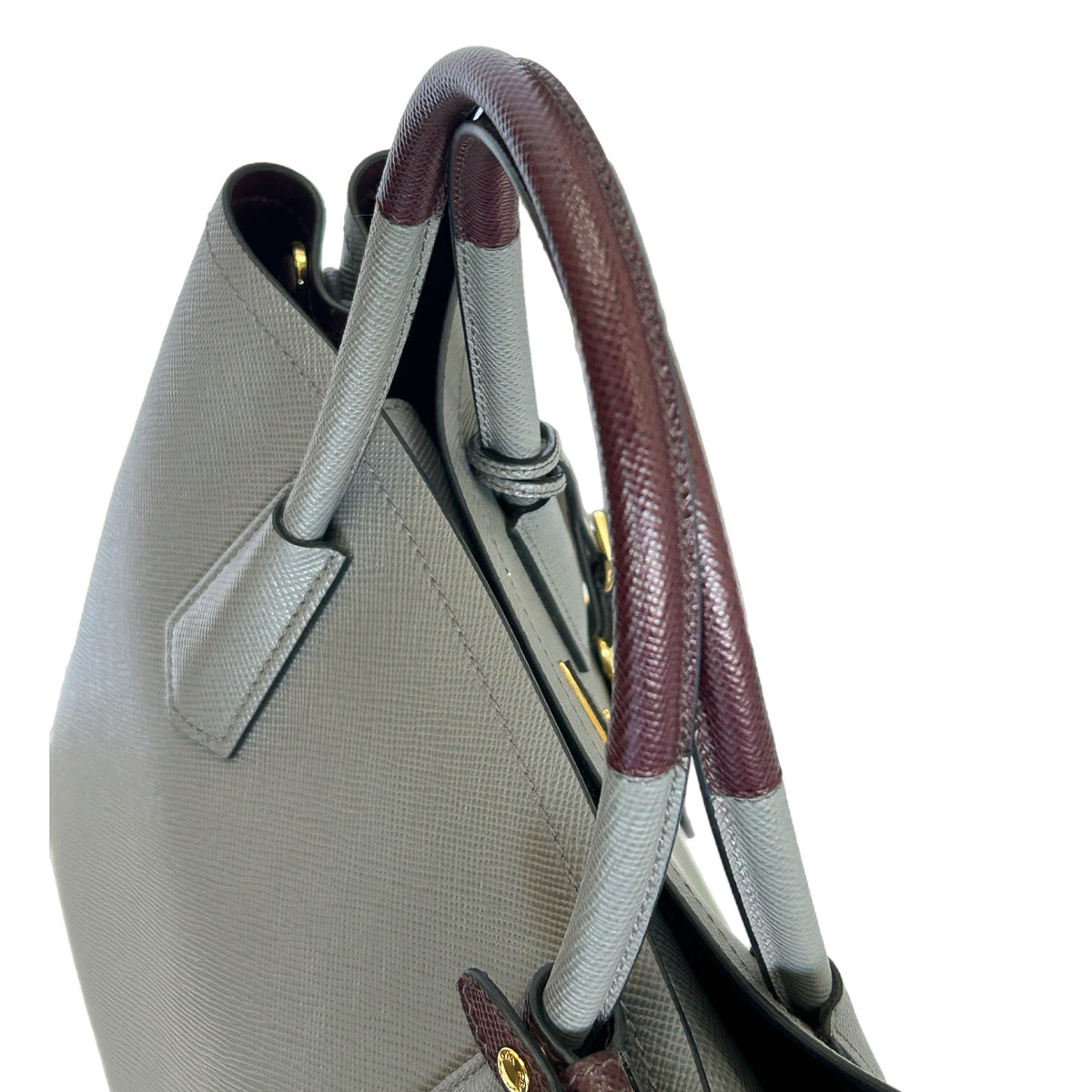 PRADA - Saffiano Double Bag / Grey & Burgundy
