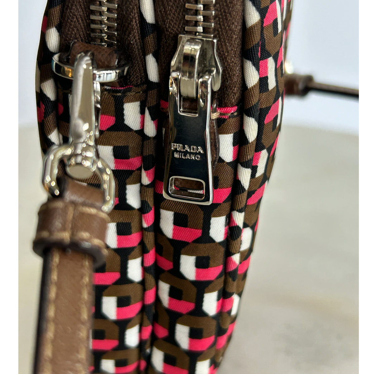 PRADA - Geometric-Print Nylon Pouch Bag