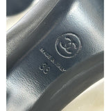 CHANEL - Black Leather Camellia Pumps Sz 38