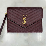 SAINT LAURENT - Cassandre Matelassé Burgundy Envelope Clutch Bag