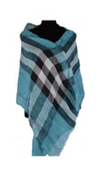 BURBERRY - Turquoise Check Linen Long Scarf