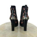 Alexander McQueen - Black Leather Floral Studded Boots Sz 38