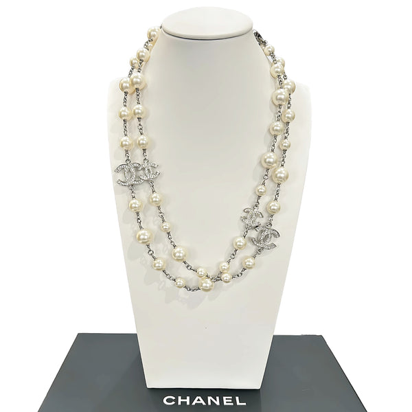 CHANEL - CC Diamanté & Pearl Long Necklace