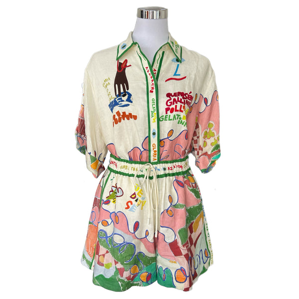 ALEMAIS - Nadia Linen Shirt & Shorts Set Sz 10-12