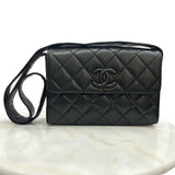 CHANEL - Diamond Quilted Leather CC Black Shoulder Bag
