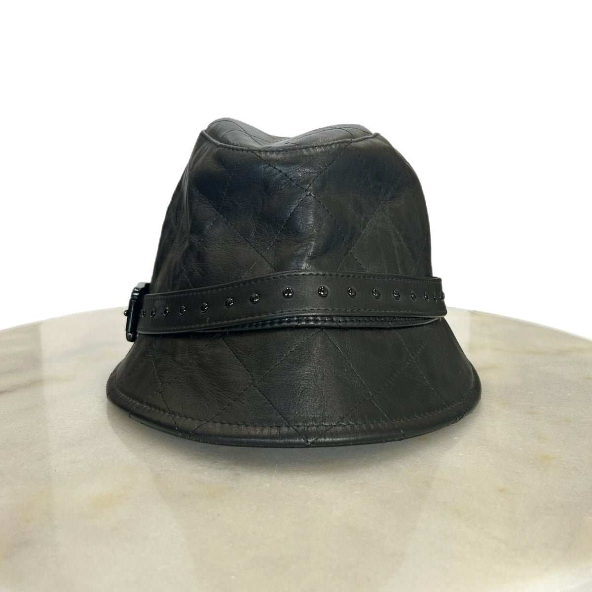 BURBERRY - Black Leather Hat Sz M