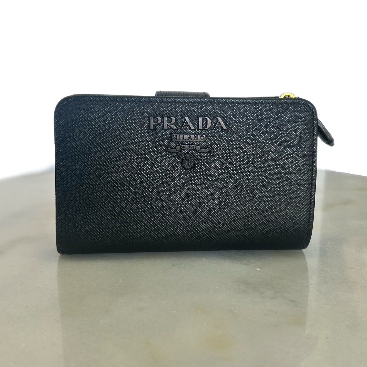 PRADA - Black Saffiano Compact Wallet