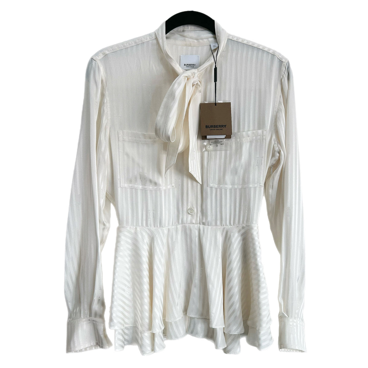BURBERRY - Leah Silk Tie-Neck Peplum Blouse Sz 6-8