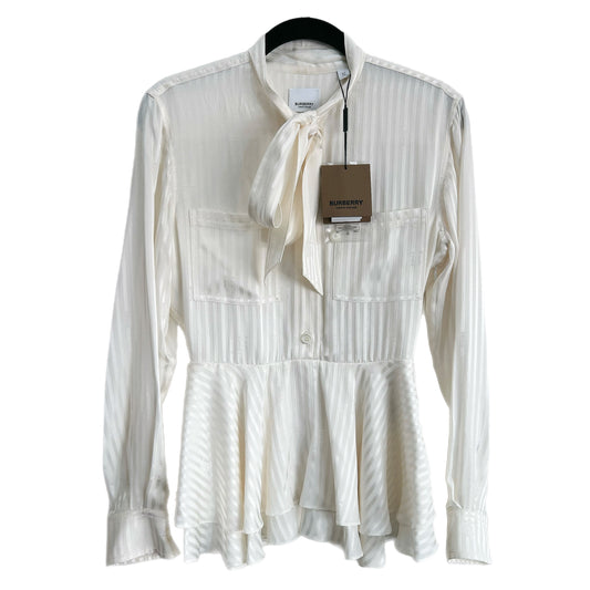 BURBERRY - Leah Silk Tie-Neck Peplum Blouse Sz 6-8