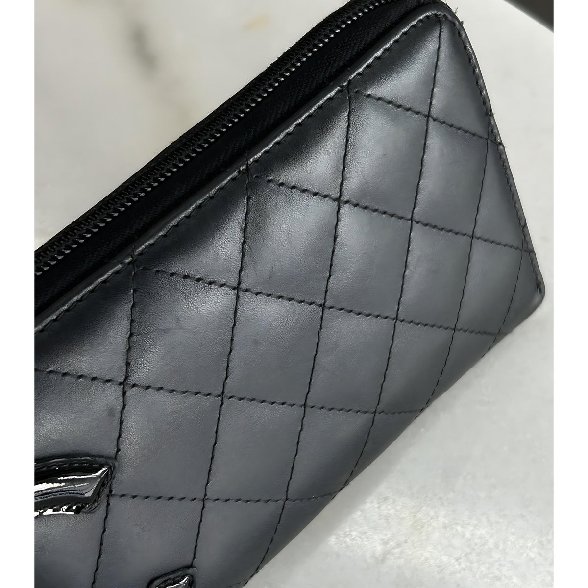 CHANEL - Black Quilted Cambon Zip-Around Wallet
