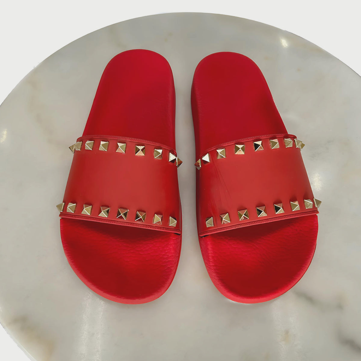 VALENTINO - Red Rockstud Pool Slides Sz 40