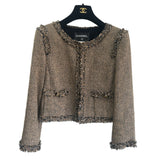 CHANEL - Brown & Black Tweed Fringe Jacket Sz 38