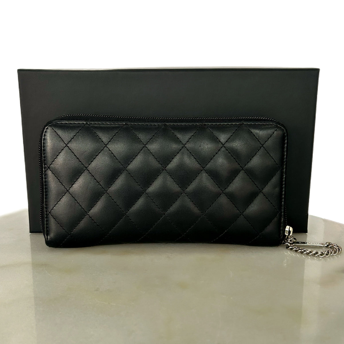 CHANEL - Black Quilted Cambon Zip-Around Wallet