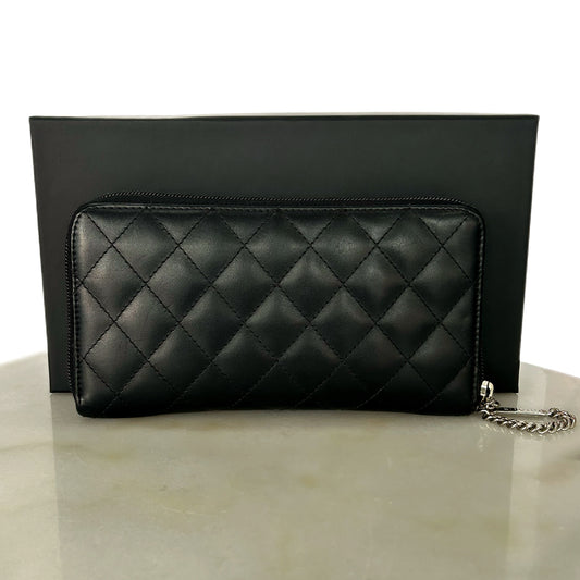CHANEL - Black Quilted Cambon Zip-Around Wallet