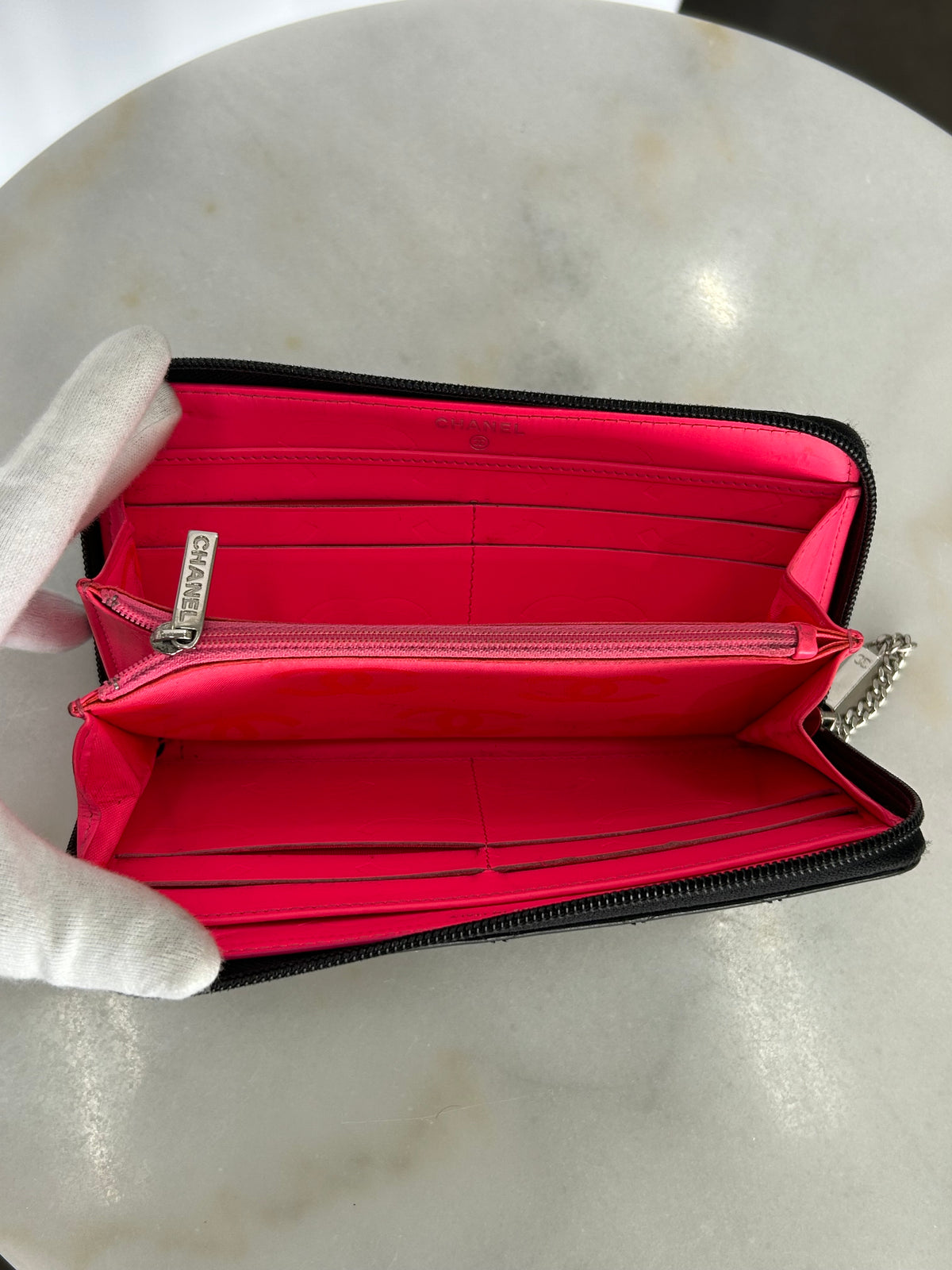 CHANEL - Black Quilted Cambon Zip-Around Wallet