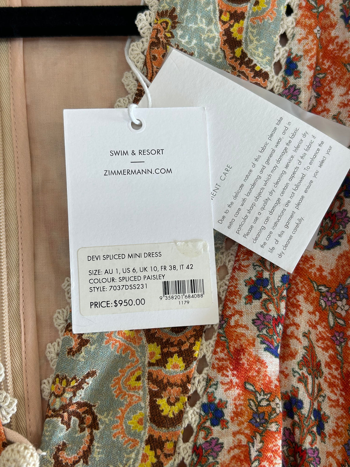 ZIMMERMANN - Devi Spliced Linen Mini Dress Sz 1