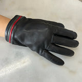 GUCCI - Black Leather ‘Web’ Gloves