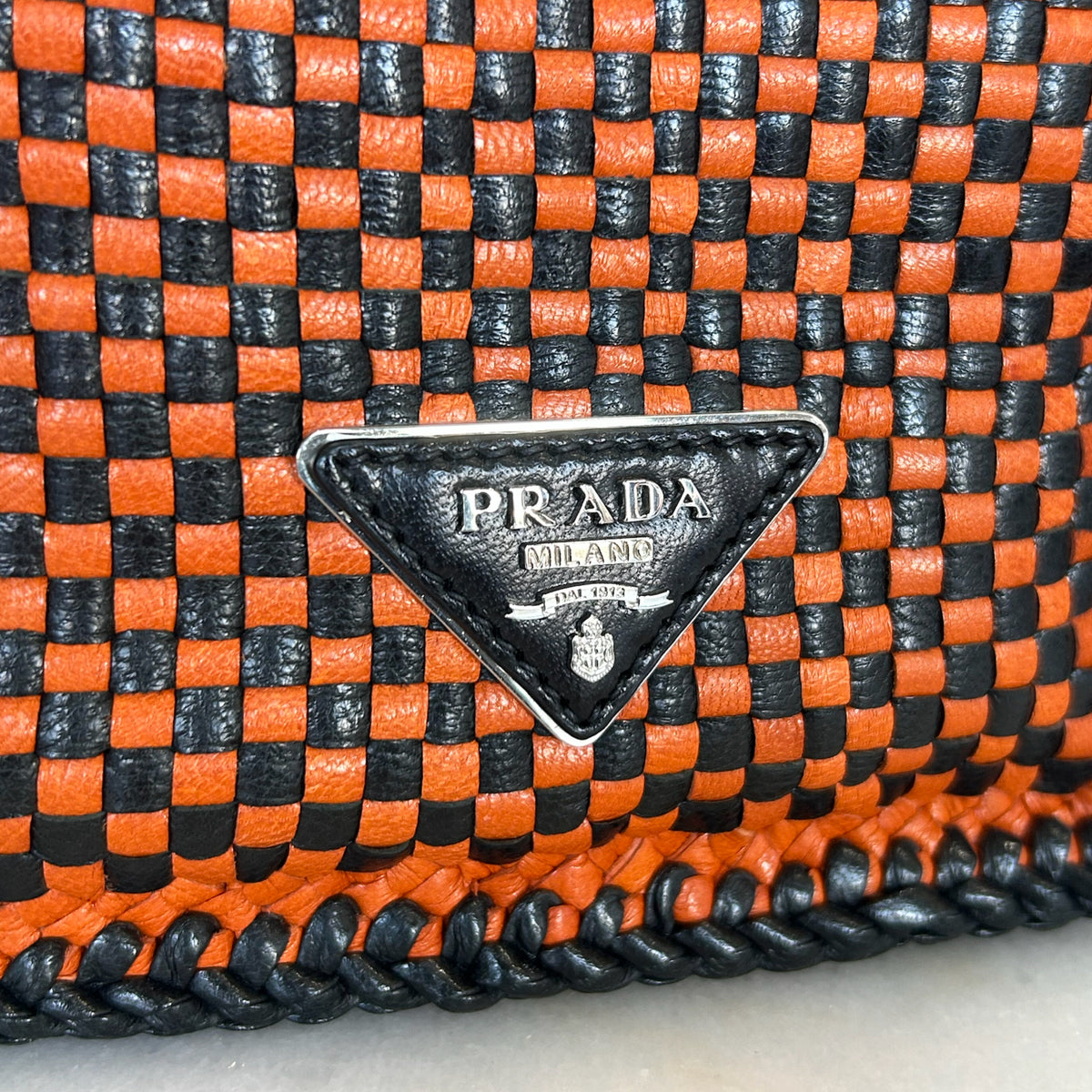 PRADA - Madras Woven Leather Tote Bag