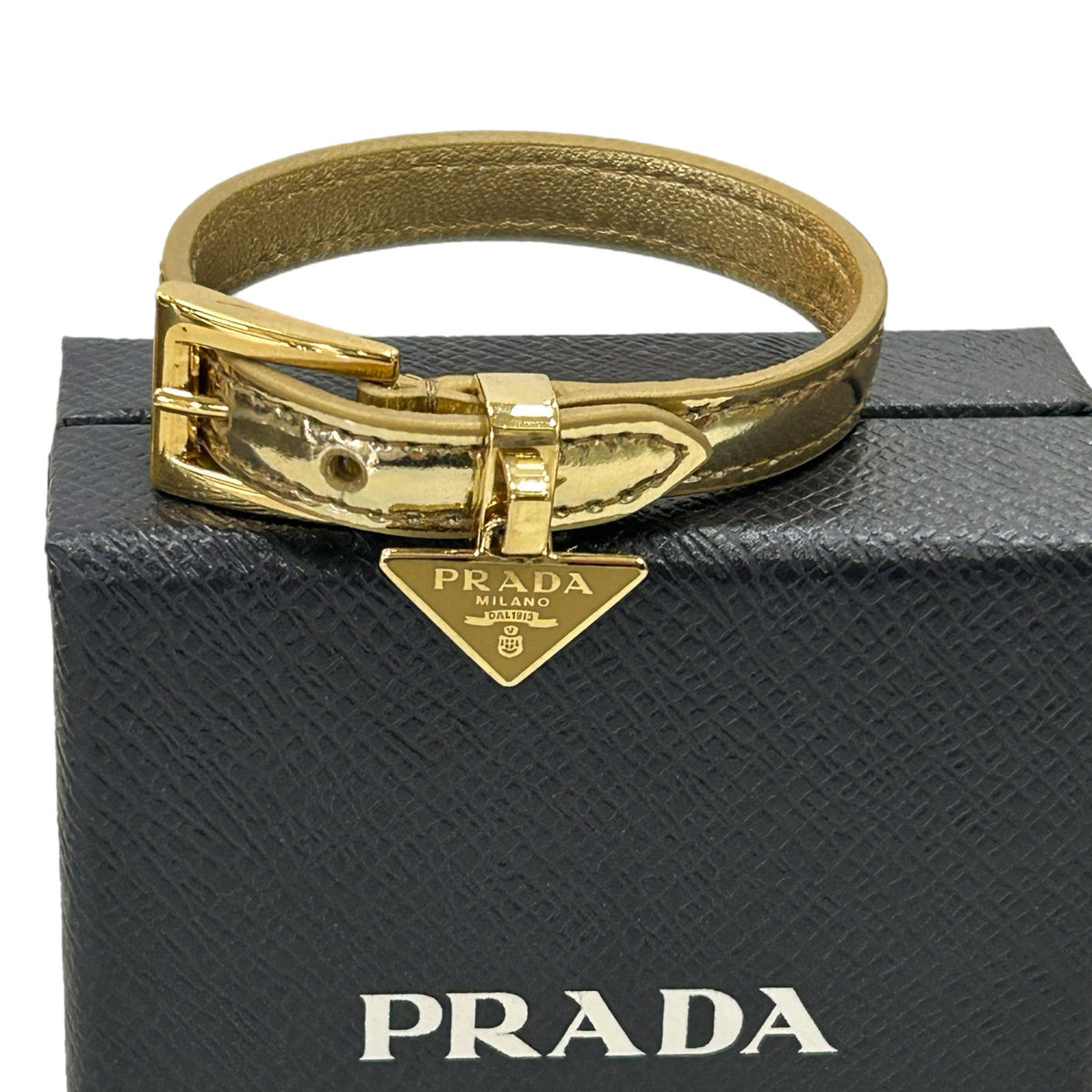PRADA - Gold Leather Triangle Bracelet