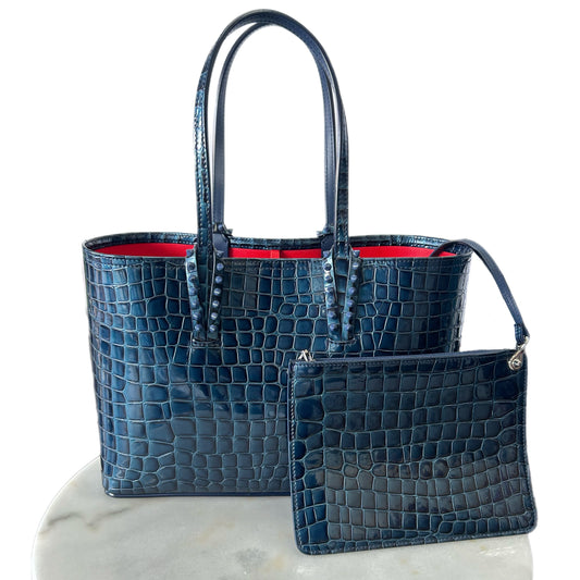 CHRISTIAN LOUBOUTIN - Blue Alligator Embossed Cabata Tote