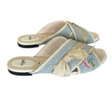 FENDI - Embroidered Floral & Ribbon Slides Sz 37.5