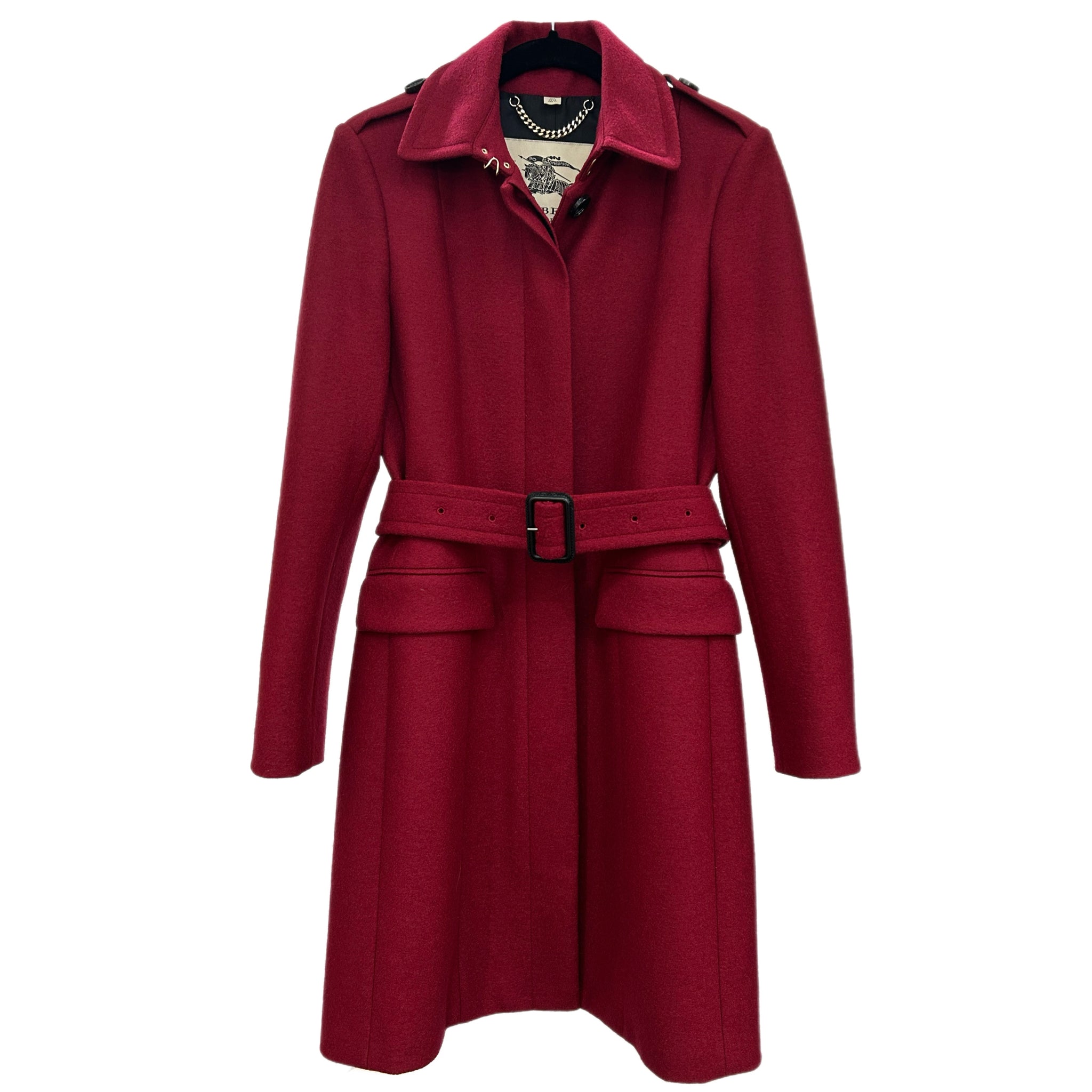 BURBERRY レッド チェスターコート UK6 BURBERRY - Burgundy Virgin Wool Coat Sz 6-8 – Open Vault