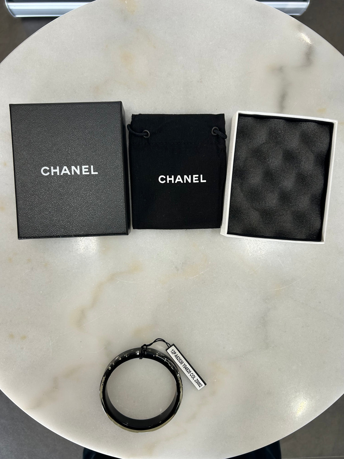 CHANEL - Black Resin Crystal CC Bangle